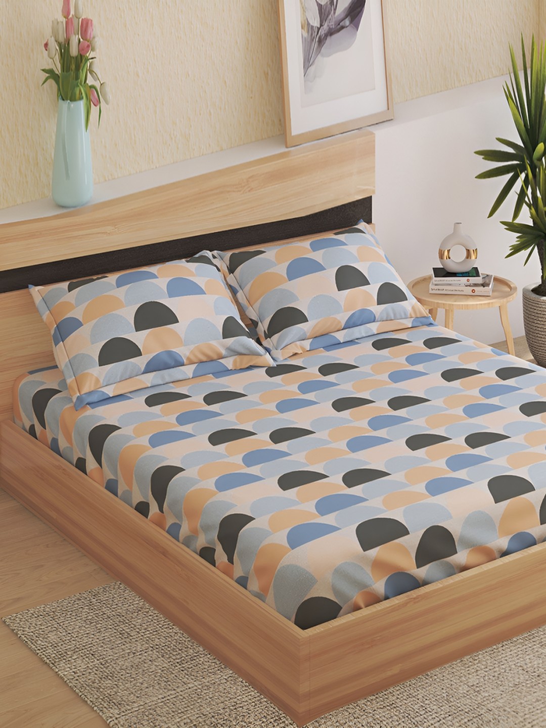 

Home Centre corsica zinnea Blue Flat 220 TC Microfiber Queen Bedsheet with 2 Pillow Covers