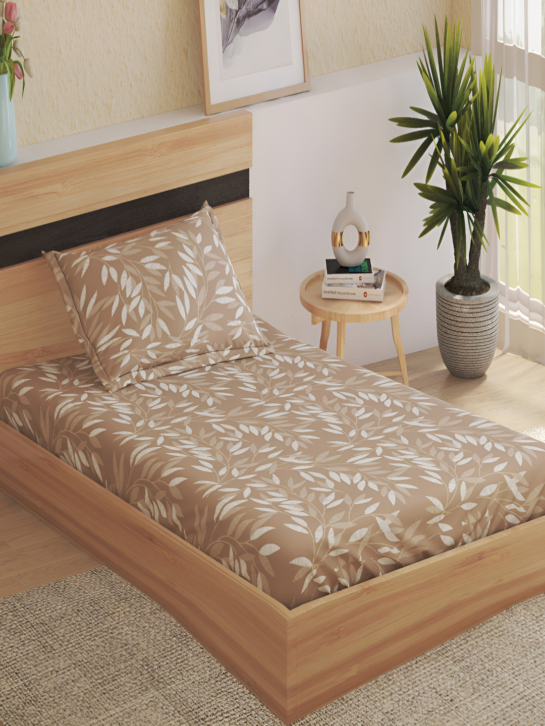 

Home Centre Brown & White Floral Microfiber 220 TC Single Bedsheet with 1 Pillow Cover