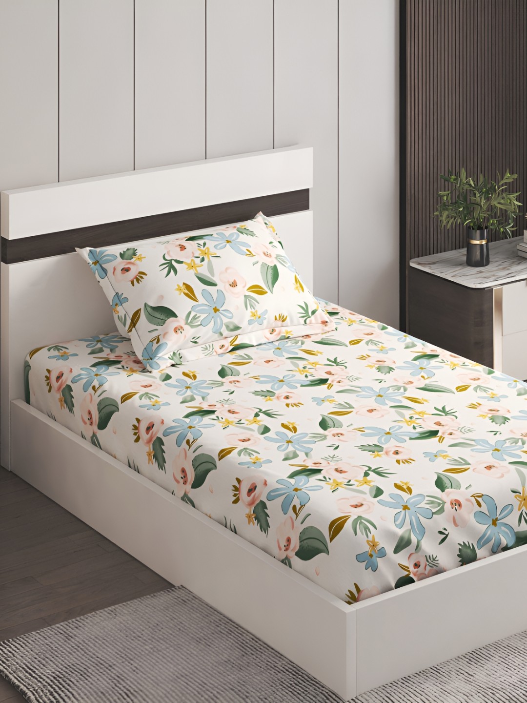 

Home Centre Corsica Mehroon White 220 TC Microfiber Single Bedsheet with 1 Pillow Cover