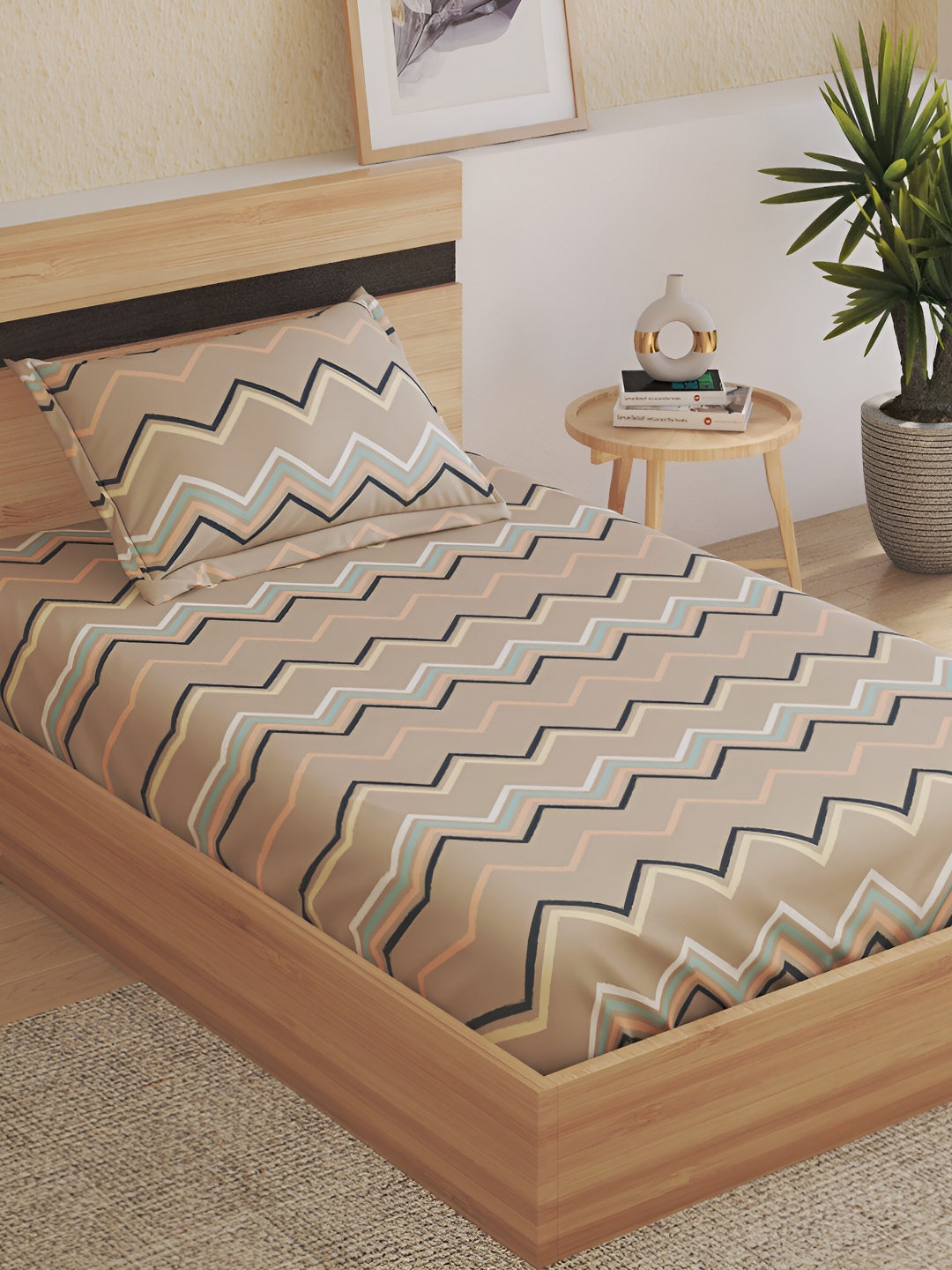 

Home Centre Corsica Basil Brown Flat 220 TC Microfiber Single Bedsheet with 1 Pillow Cover