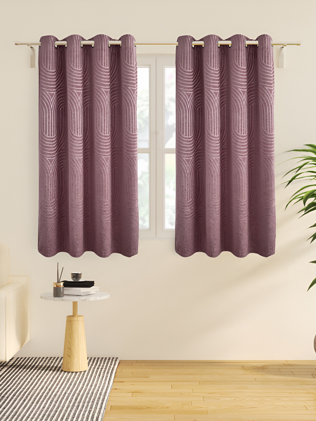 

Home Centre Purple 2 Pieces Geometric Eyelet Room Darkening Window Curtain