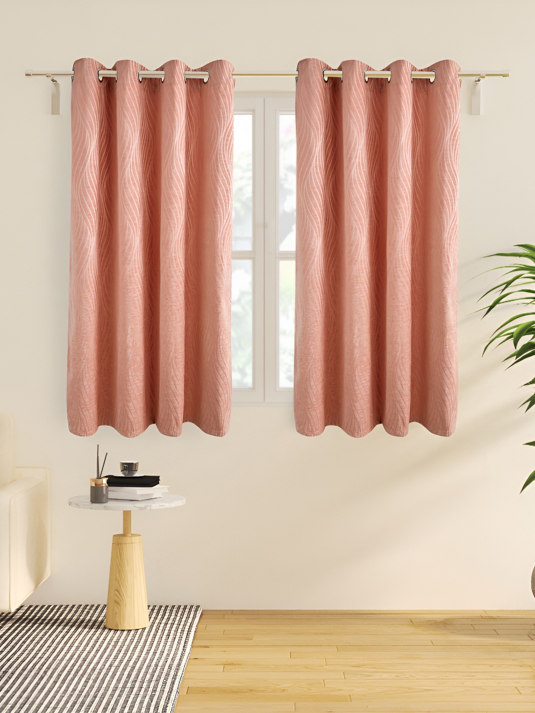 

Home Centre Pink 2 Pieces Abstract Eyelet Room Darkening Window Curtain