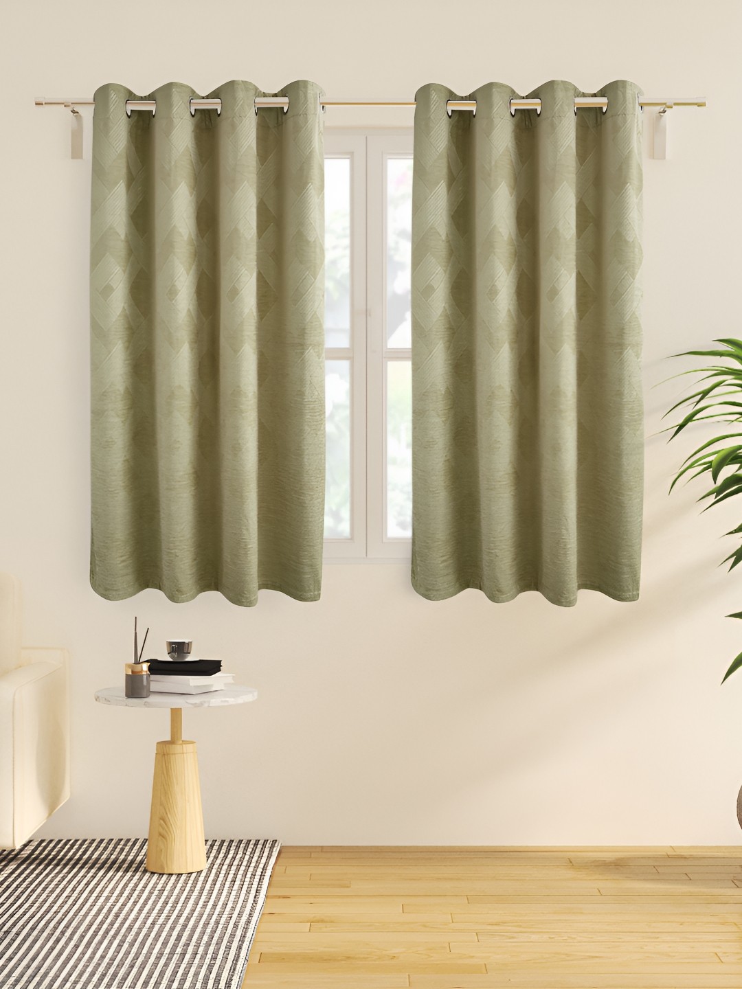 

Home Centre Green 2 Pieces Geometric Eyelet Room Darkening Window Curtain