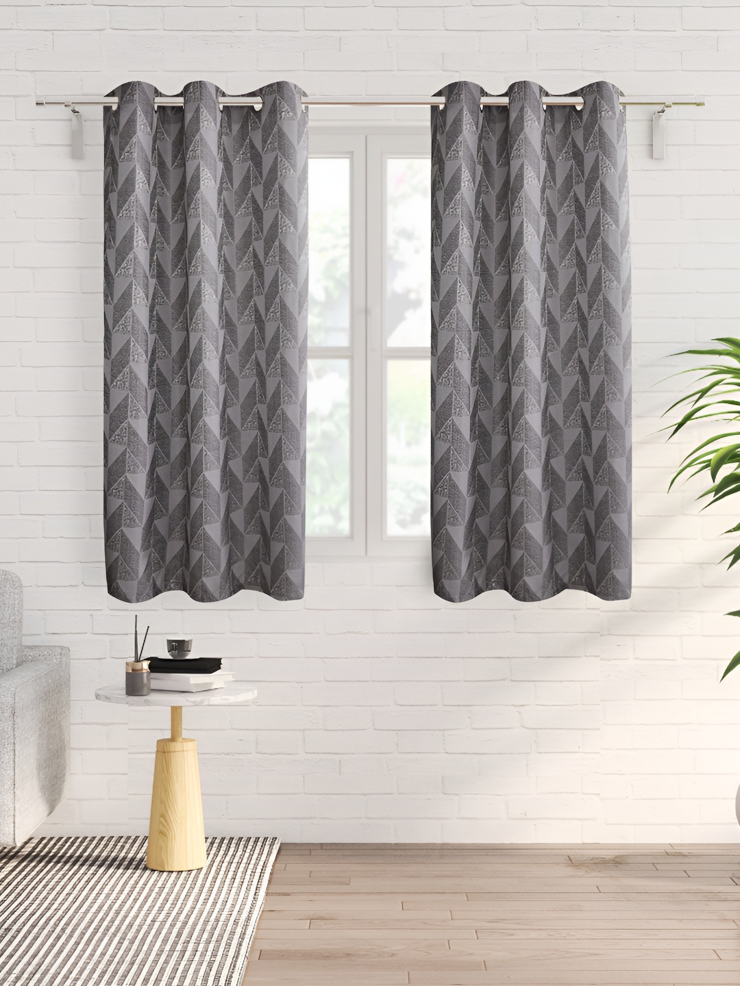 

Home Centre Grey & Grey 2 Pieces Geometric Eyelet Window Curtain