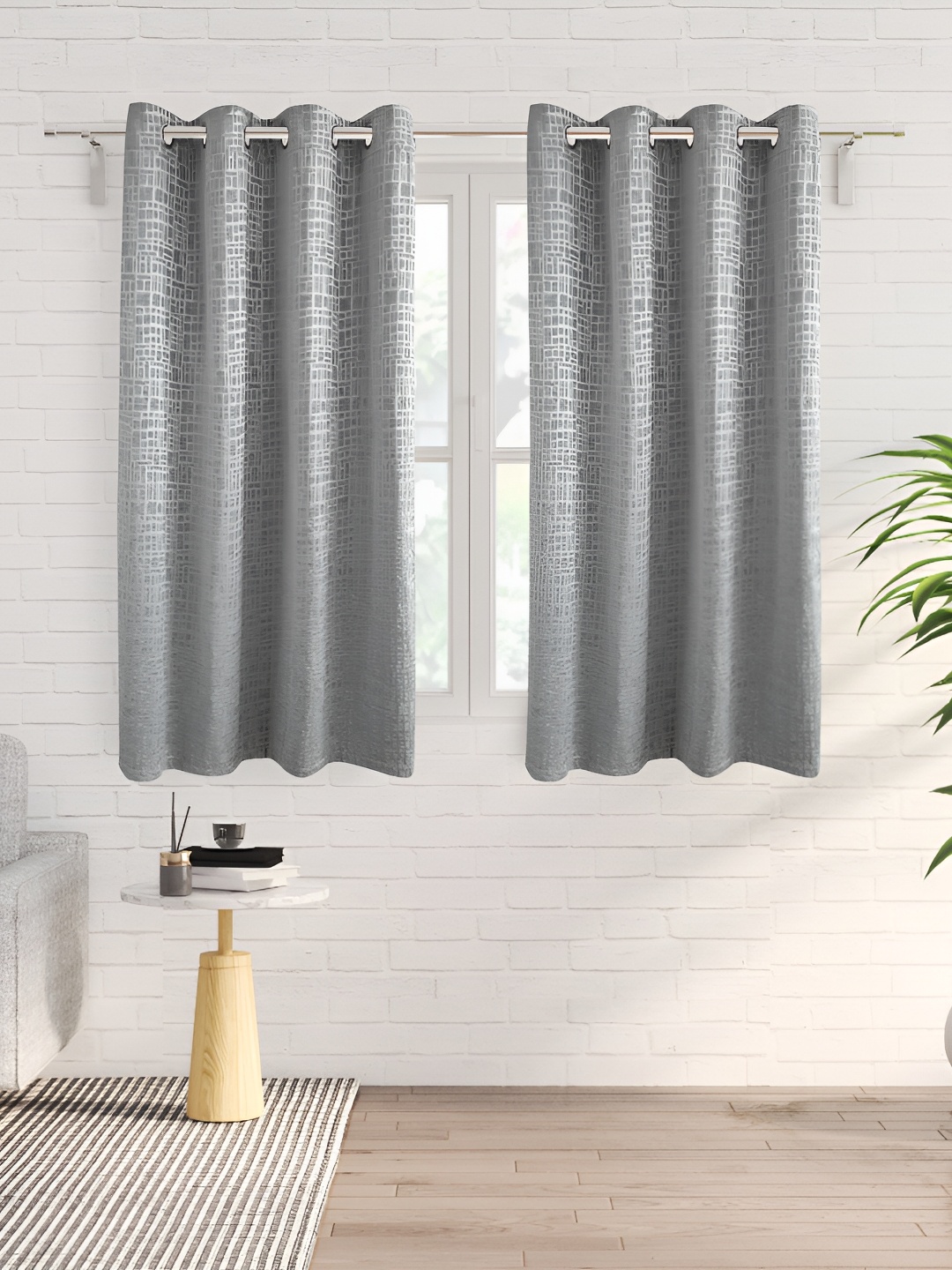 

Home Centre Grey 2 Pieces Abstract Eyelet Room Darkening Window Curtain