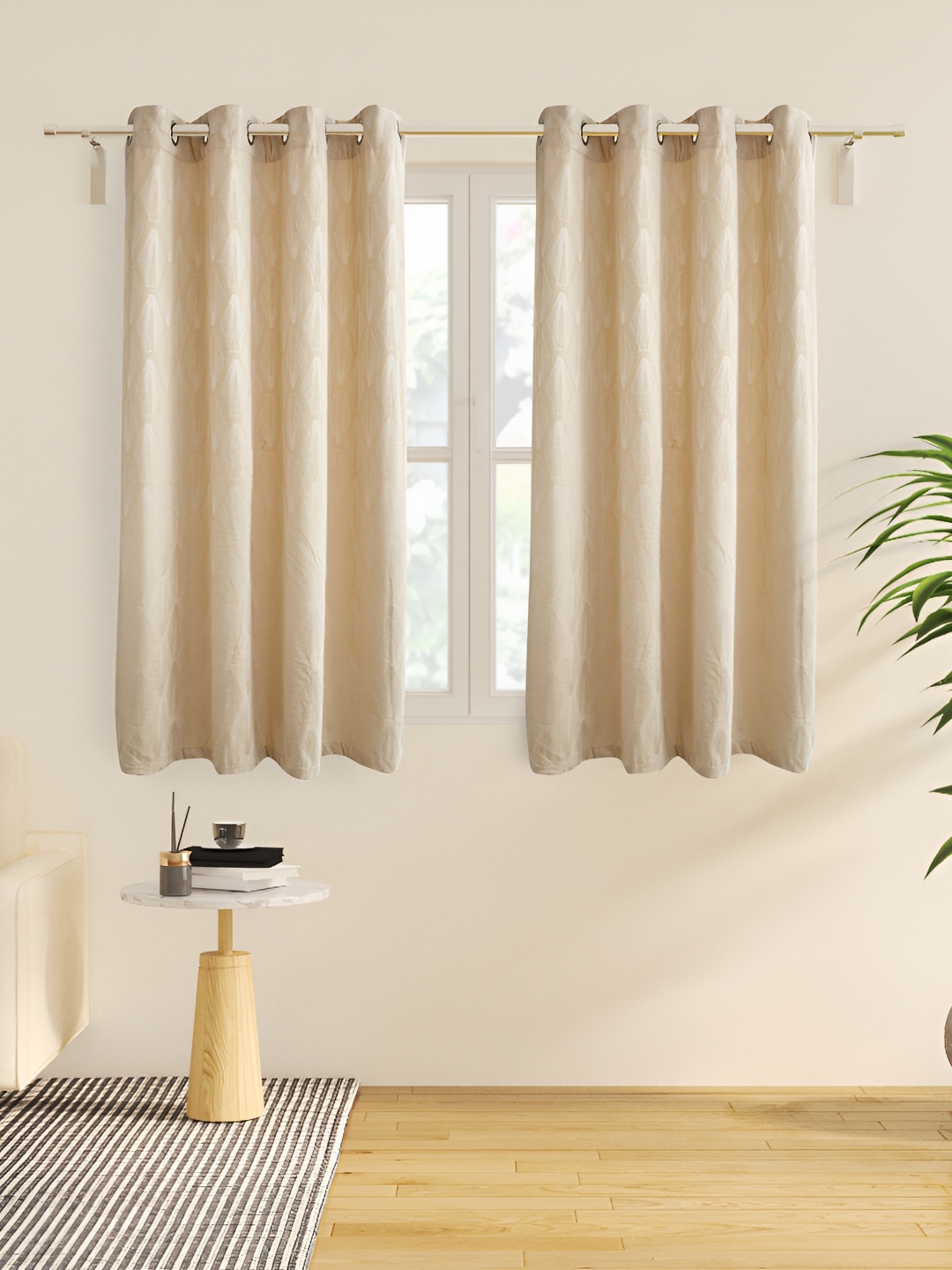 

Home Centre Beige & Off White 2 Pieces Geometric Eyelet Room Darkening Window Curtain