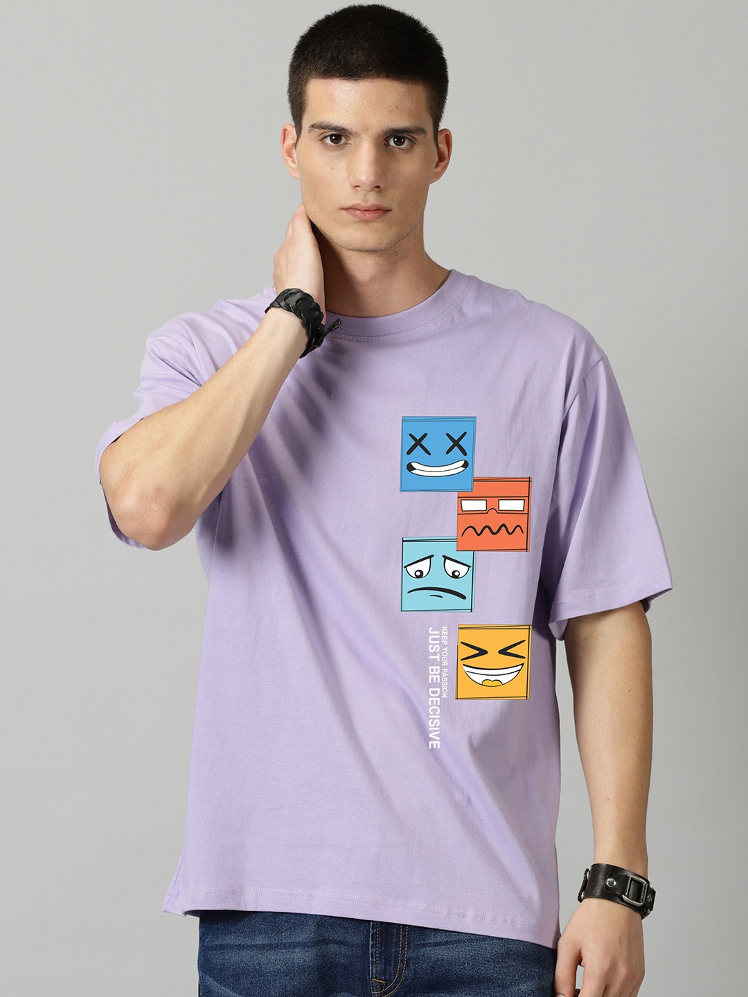

SLOWLORIS Men Graphic Printed Oversized T-shirt, Lavender