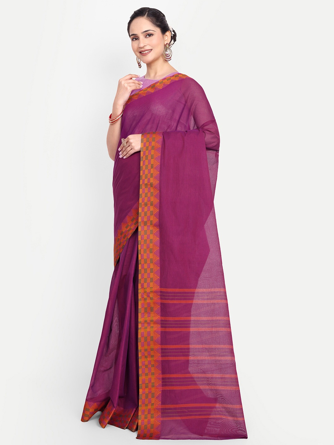 

SENSAN Pure Cotton Kanjeevaram Saree, Purple