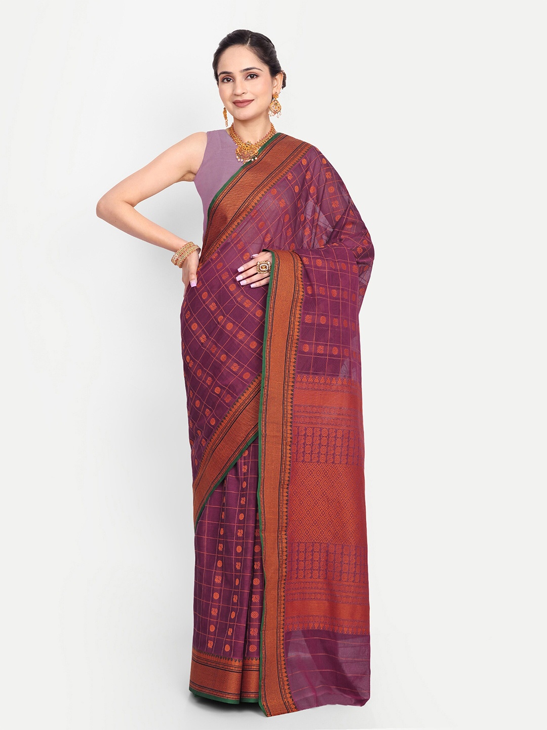 

SENSAN Pure Cotton Kanjeevaram Saree, Maroon