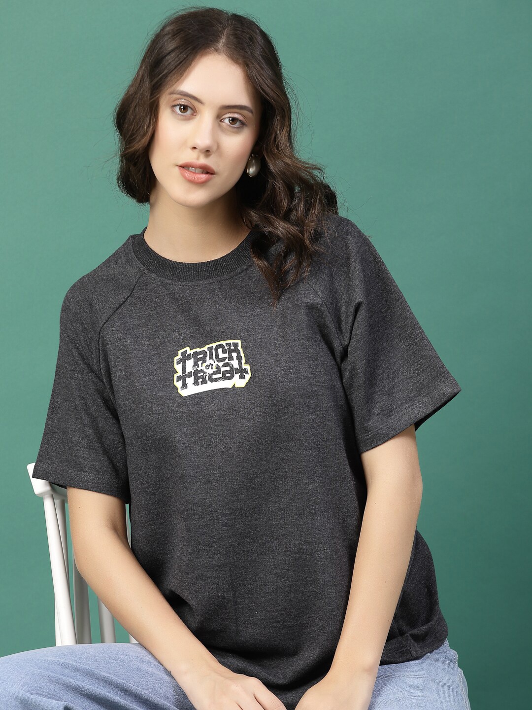 

Rigo Printed Drop-Shoulder Short Sleeves Pure Cotton T-shirt, Charcoal