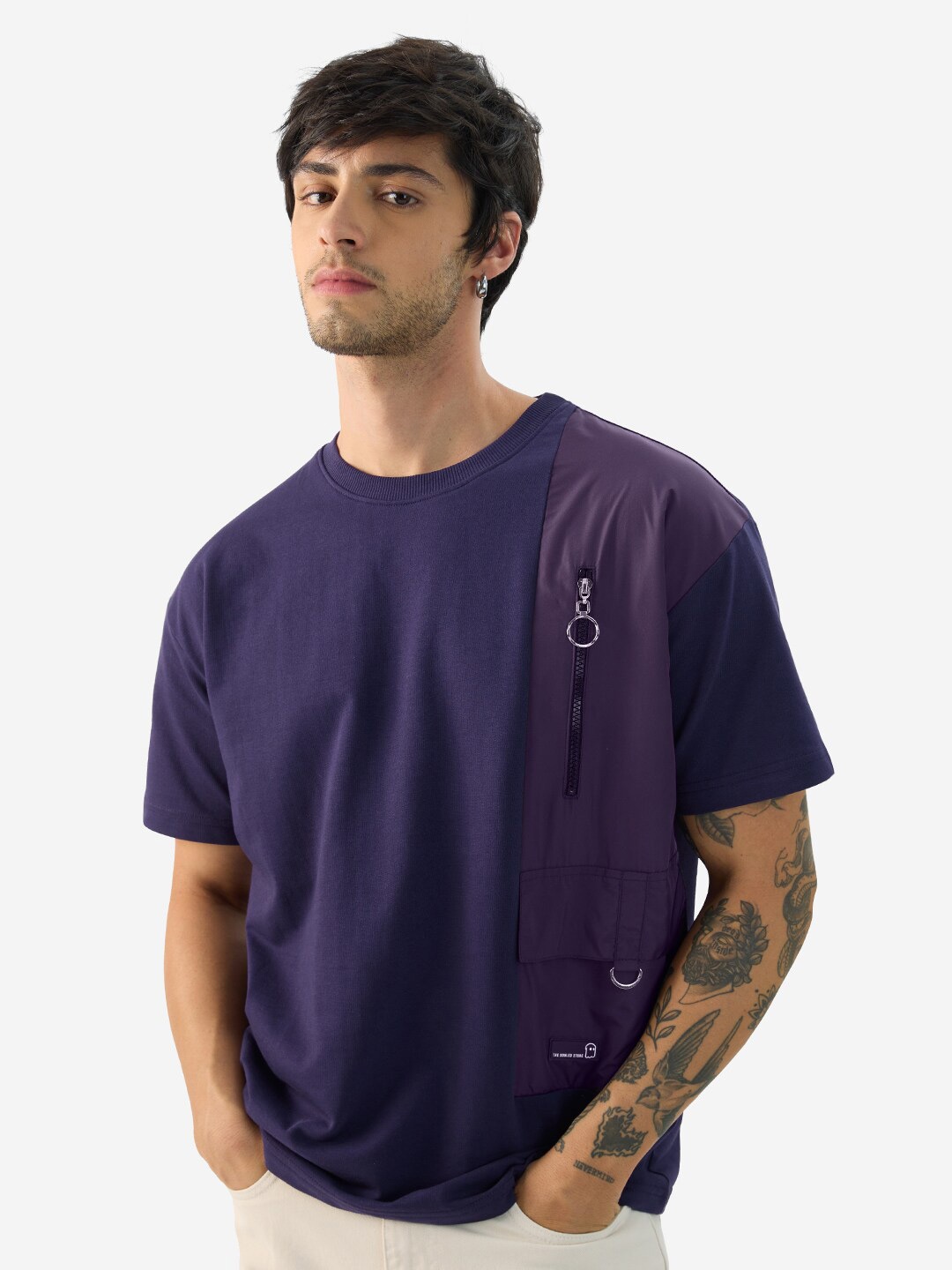 

The Souled Store Drop-Shoulder Sleeves Cotton Oversized T-shirt, Purple