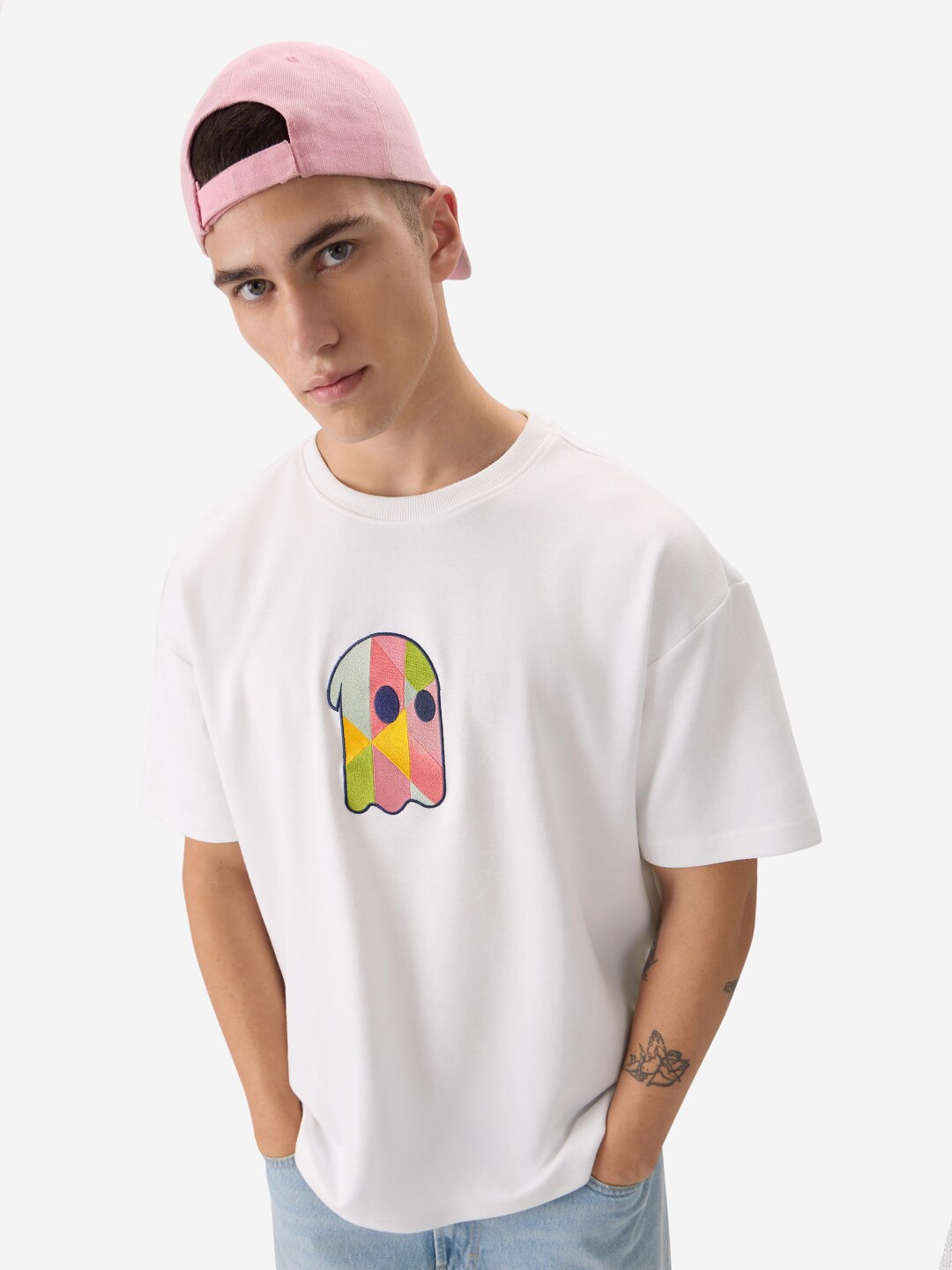 

The Souled Store Graphic Printed Drop-Shoulder Sleeves Cotton Oversized T-shirt, White