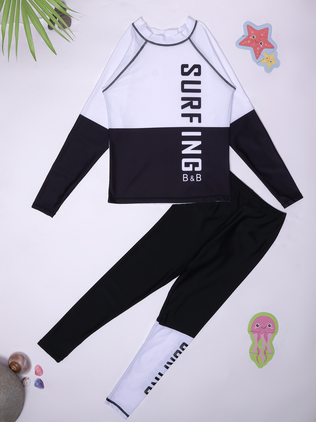 

bubble berry Kids Round Neck Long Sleeve Top & Trouser Swim Set, Black