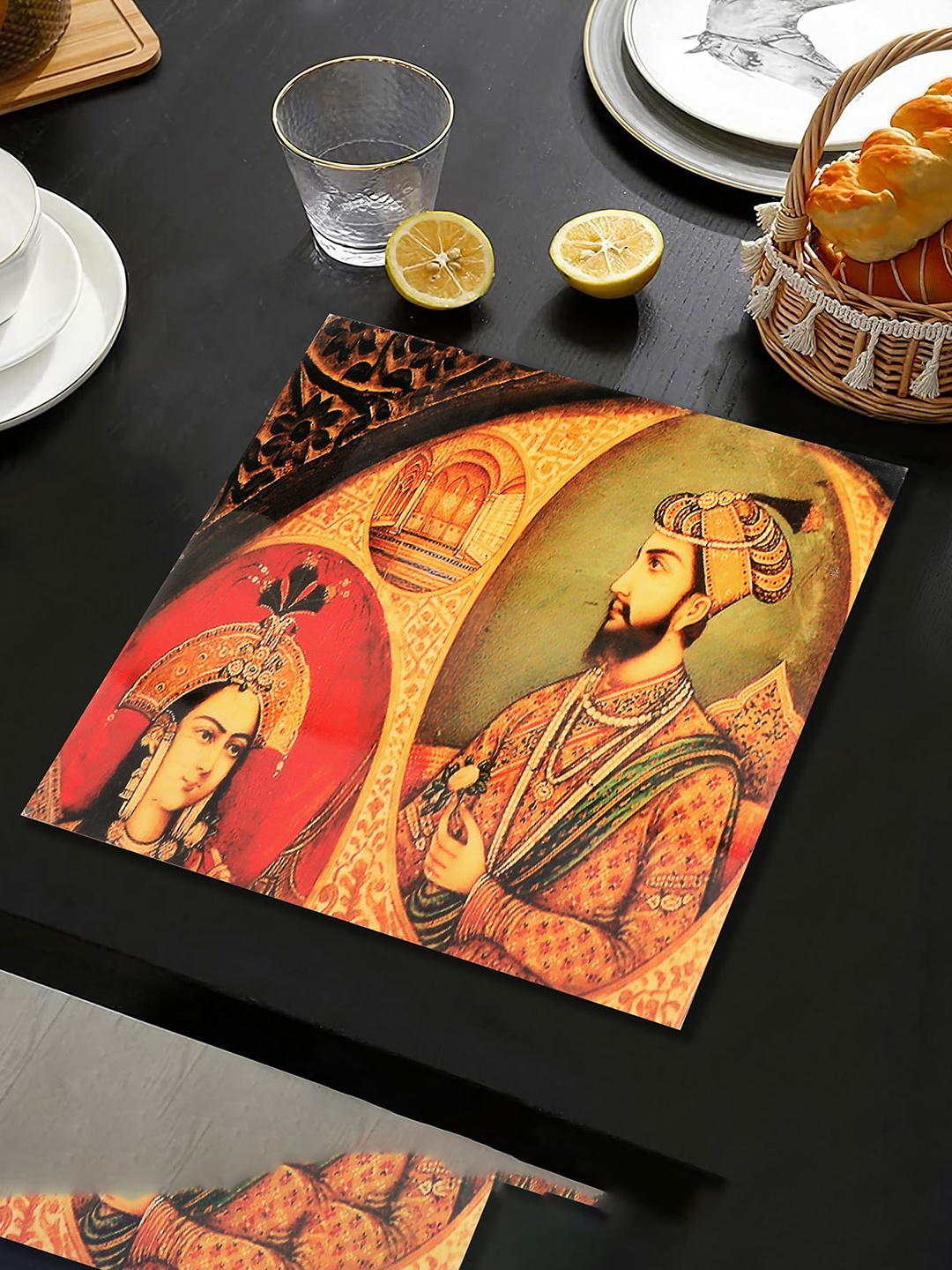 

THE HOME CO. Orange & Black Mughal Printed Square Trivet