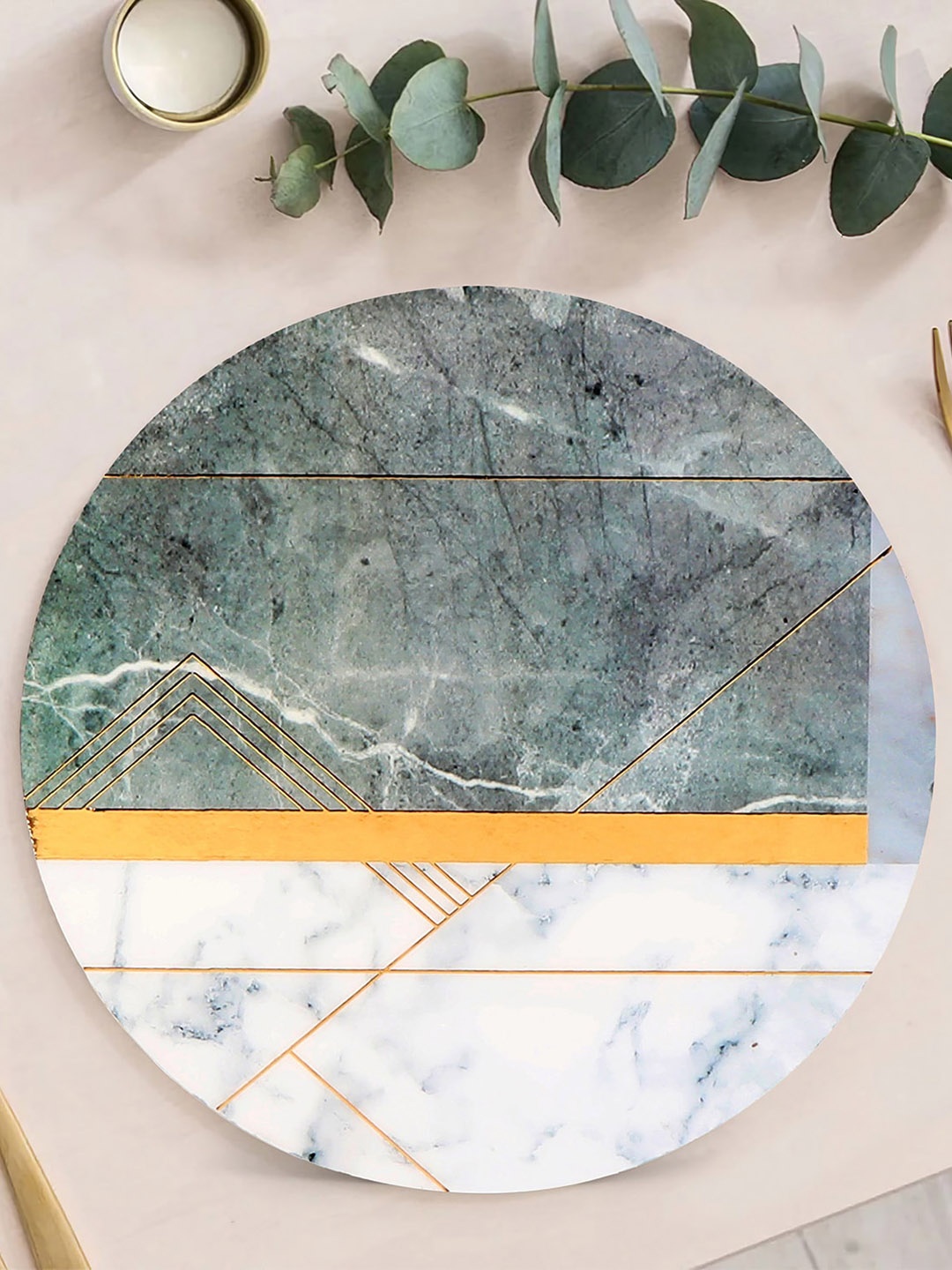 

THE HOME CO. White & Grey Geometric Printed Round Trivet