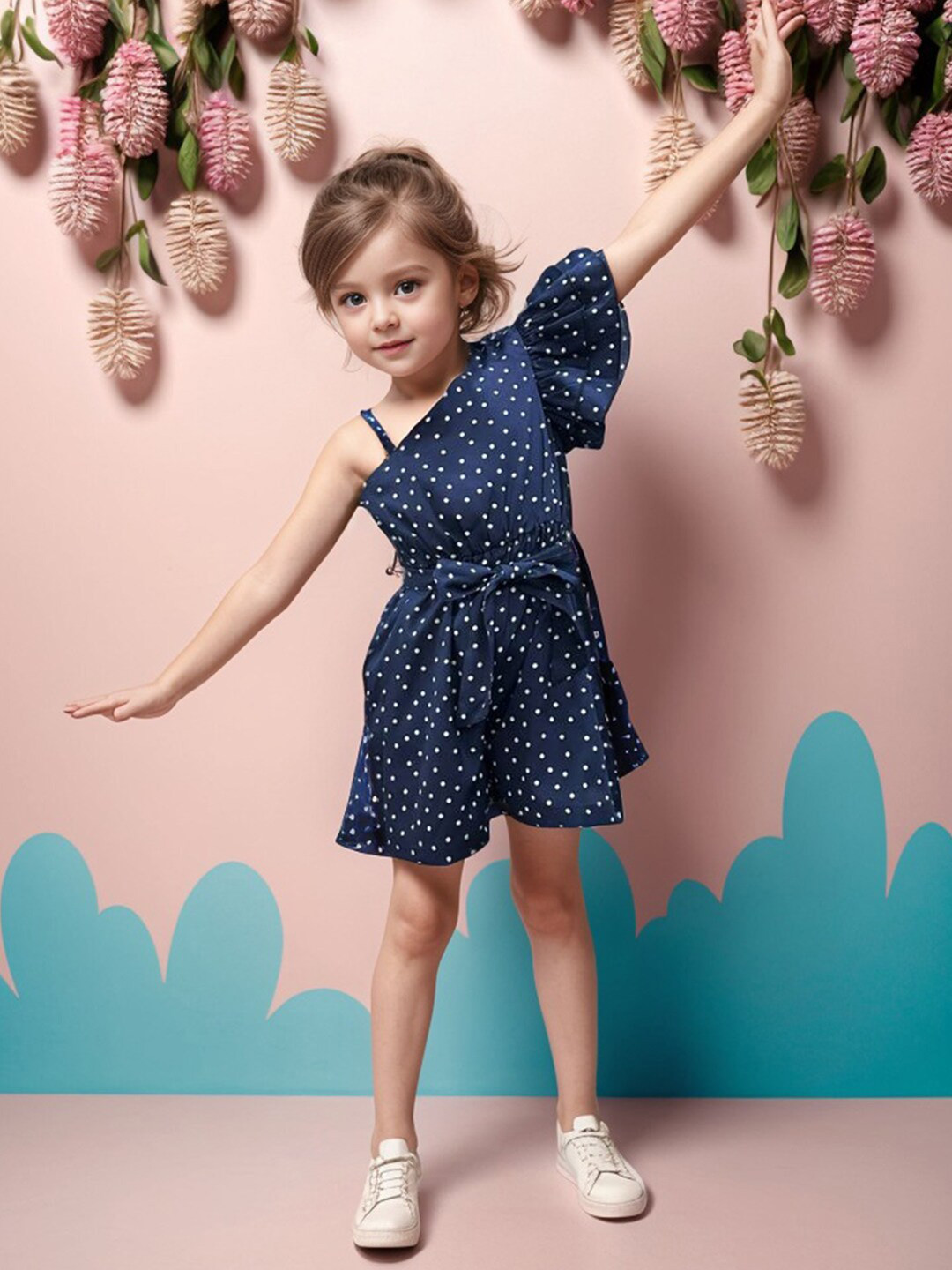 

A.T.U.N. Girls Printed One Shoulder Playsuit Jumpsuit, Navy blue