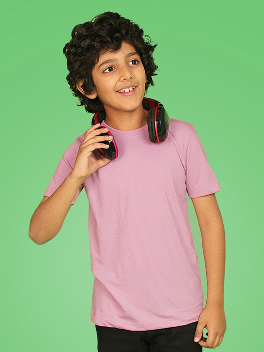 

NUSYL Boys Round Neck Cotton T-shirt, Pink