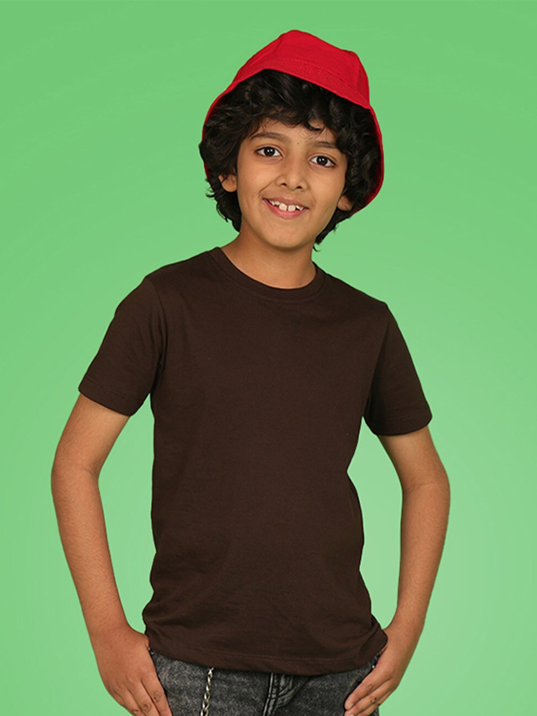 

NUSYL Boys Round Neck Cotton T-shirt, Brown