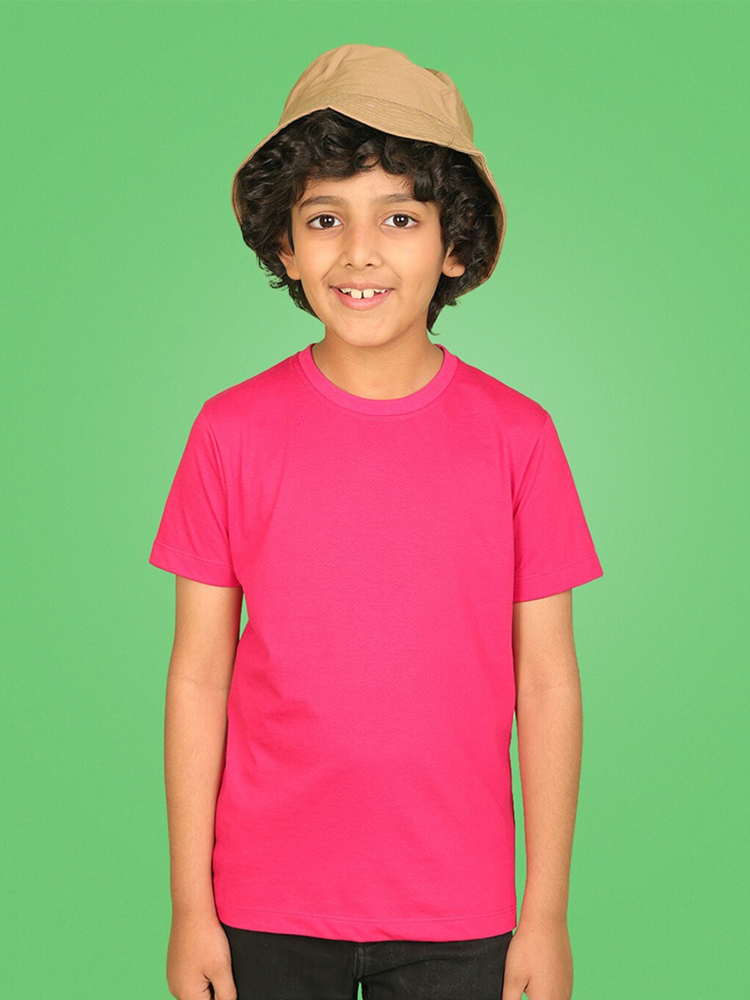 

NUSYL Boys Round Neck Cotton T-shirt, Pink