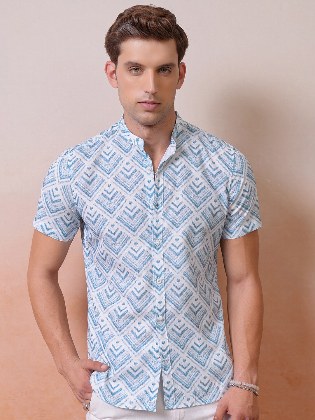 

Locomotive Premium Men Printed Cuban Collar Relaxed Shirt, Blue