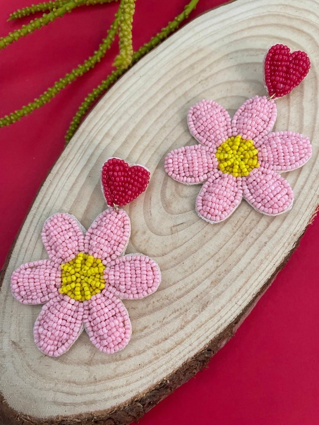 

Digital Dress Room Beaded Floral Drop Earrings, Pink