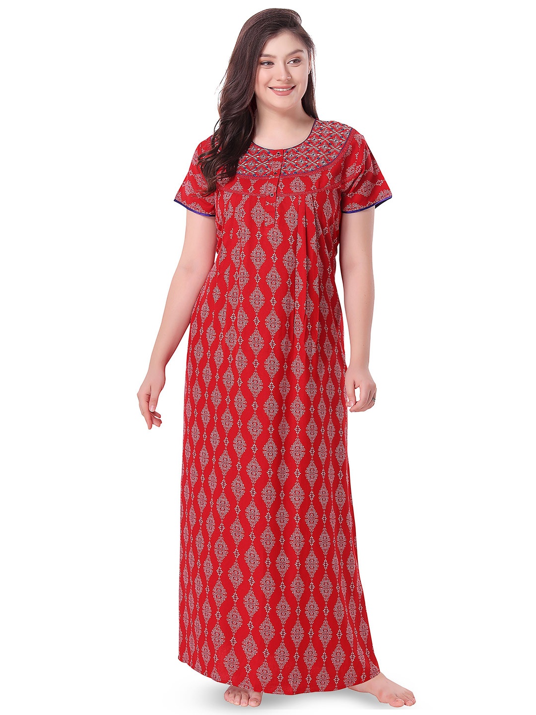 

Soulemo Ethnic Motifs Printed Maxi Nightdress, Red