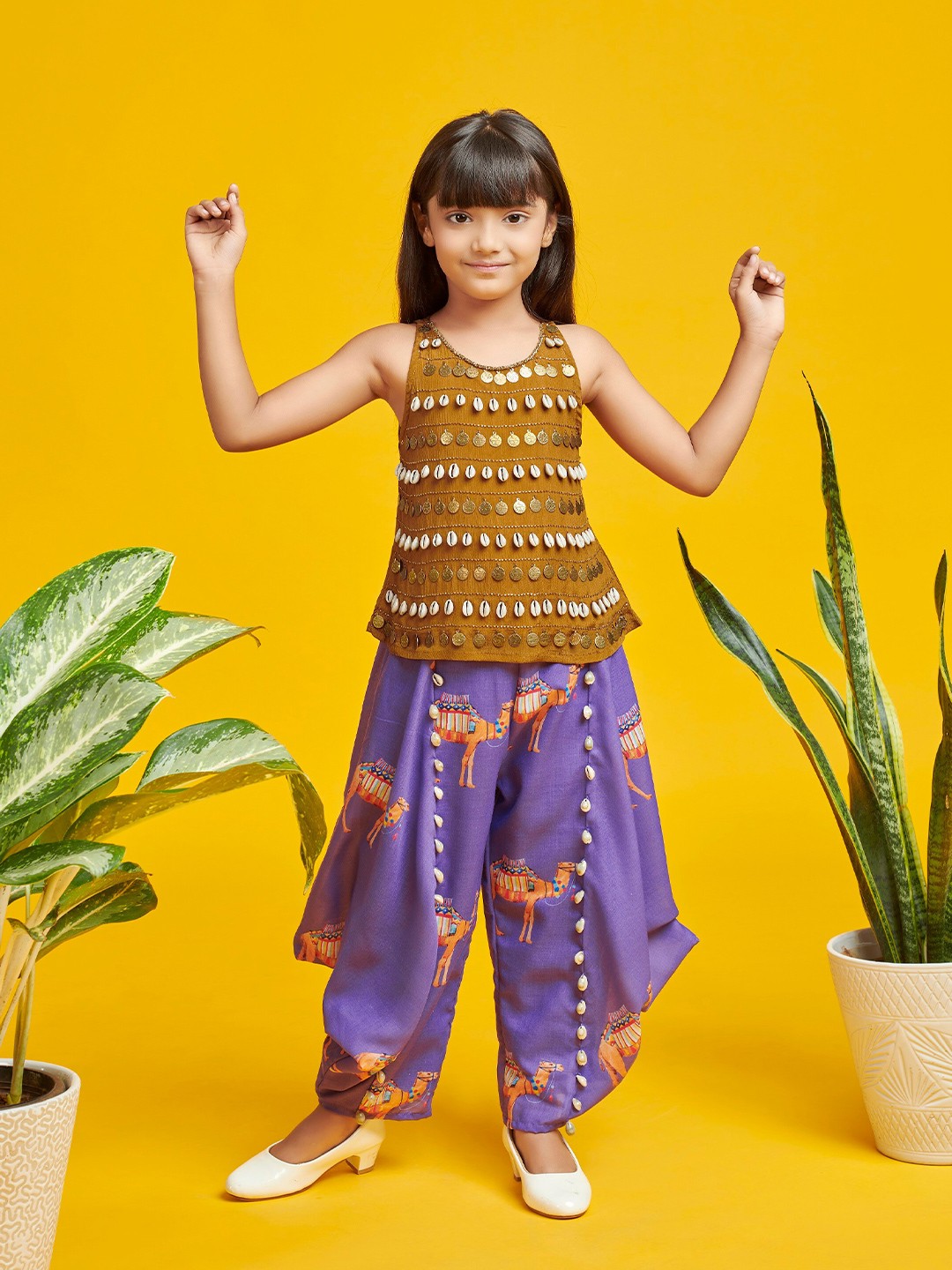 

Bare Wear Embellished Top & Dhoti Pant Clothing Set, Purple