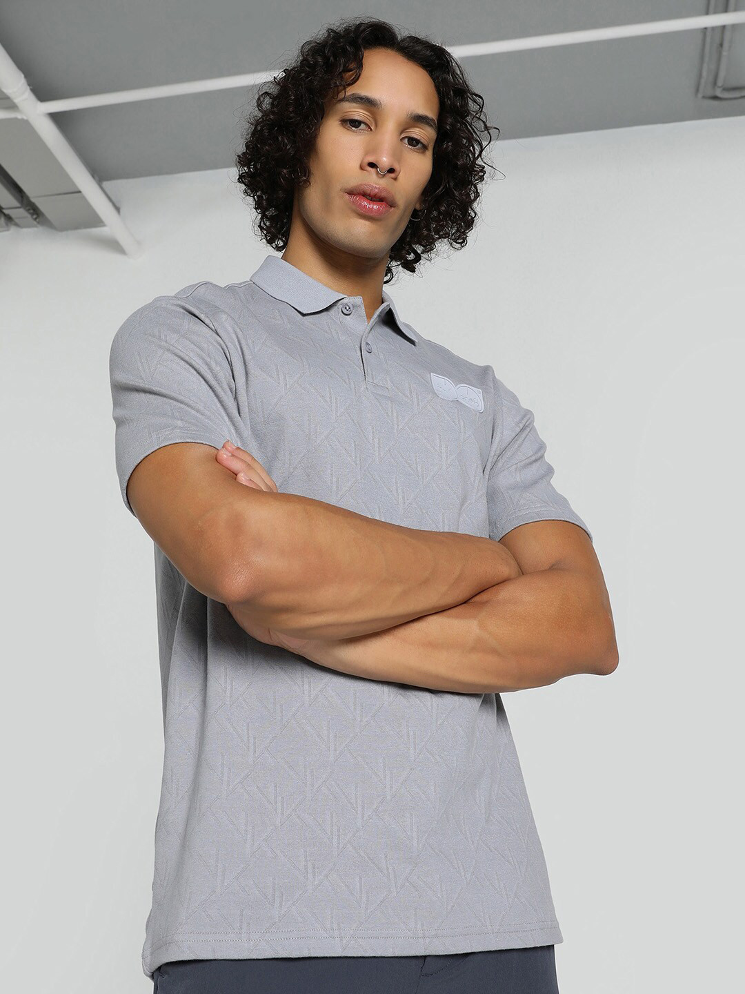 

one8 x PUMA Polo Collar Cotton T-shirt, Grey