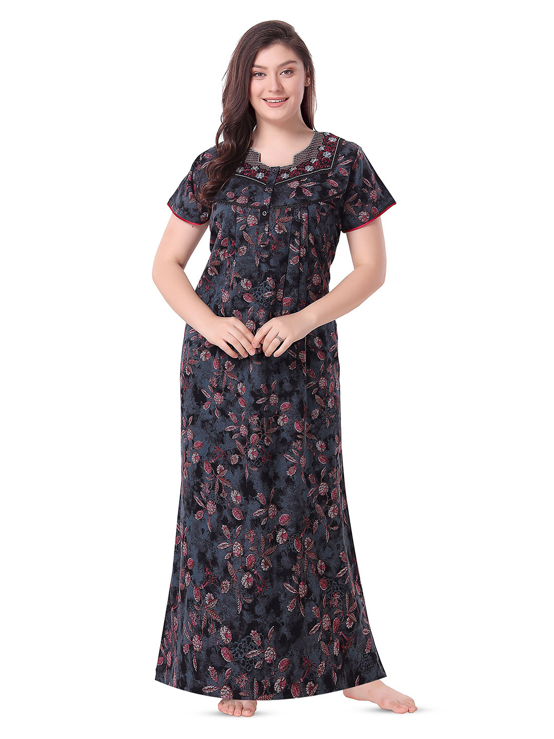 

Soulemo Floral Printed Round Neck Maxi Nightdress, Pink