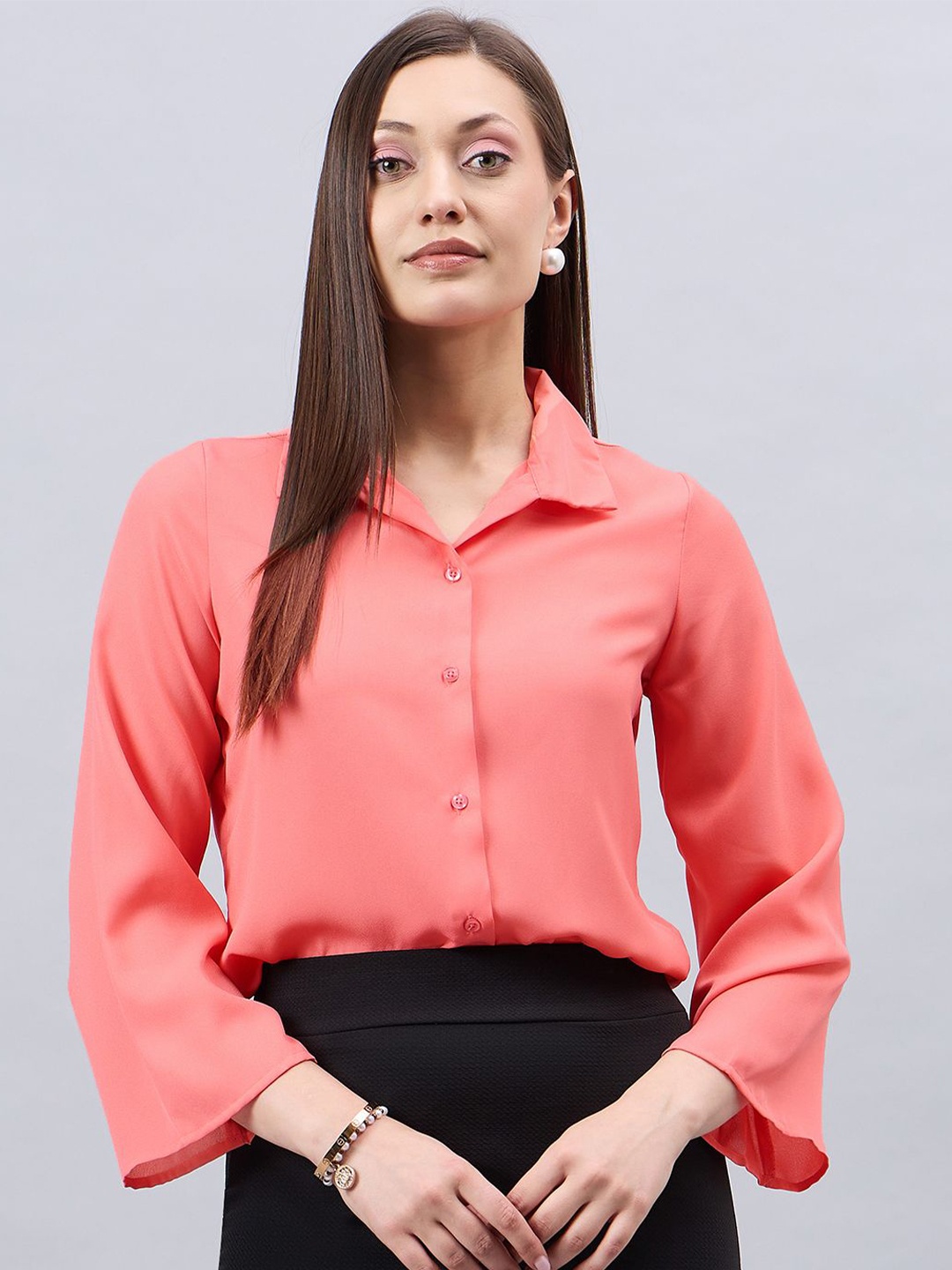 

Style Quotient Smart Spread Collar Flared Sleeves Formal Shirt, Peach