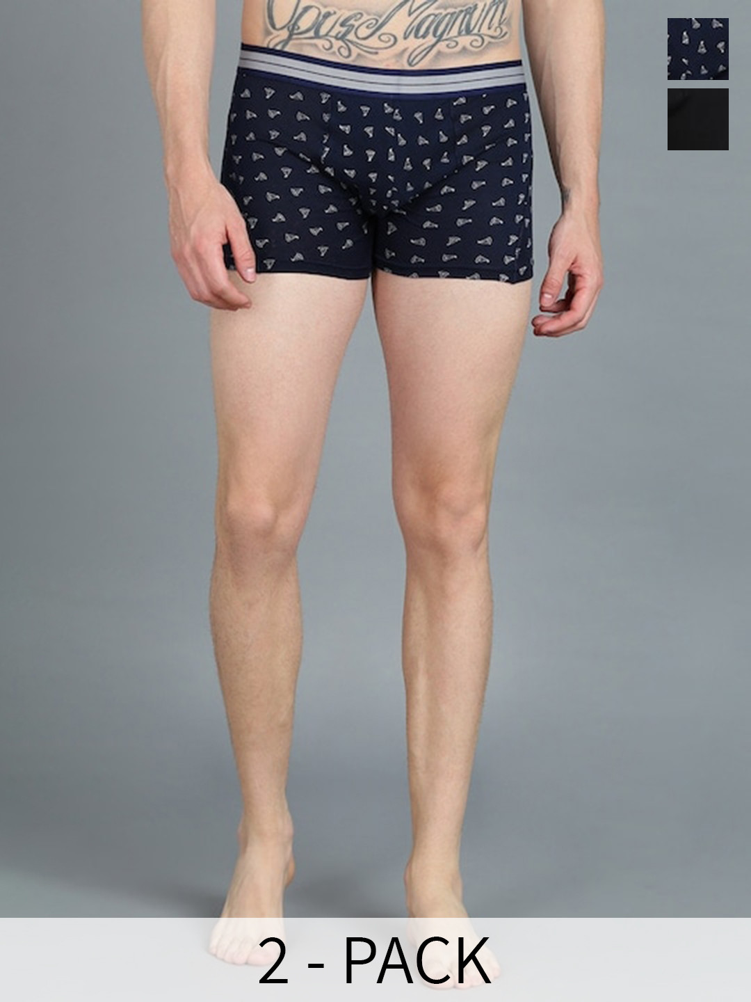 

Mast & Harbour Pack Of 2 Printed Pure Cotton Trunks MNH-T-14-P2-BoatBluBlk, Black