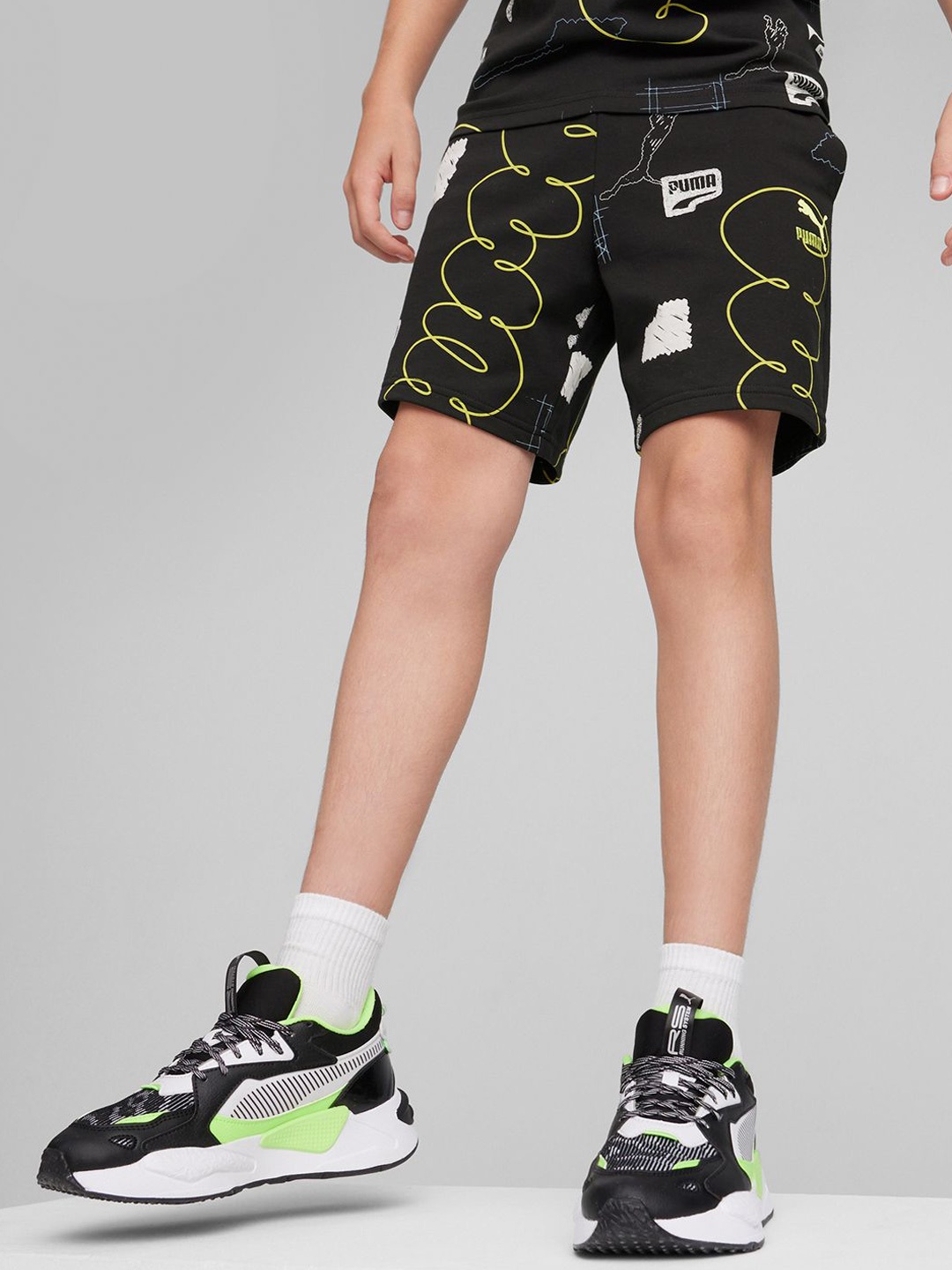 Puma Classics Brand Love Youth Printed Cotton Shorts, Black