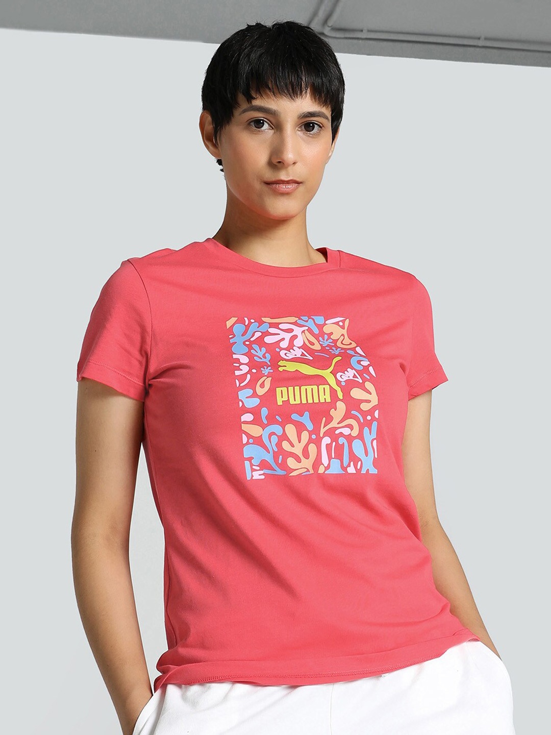 

Puma Women Graphic Printed Round Neck Cotton T-Shirt, Red
