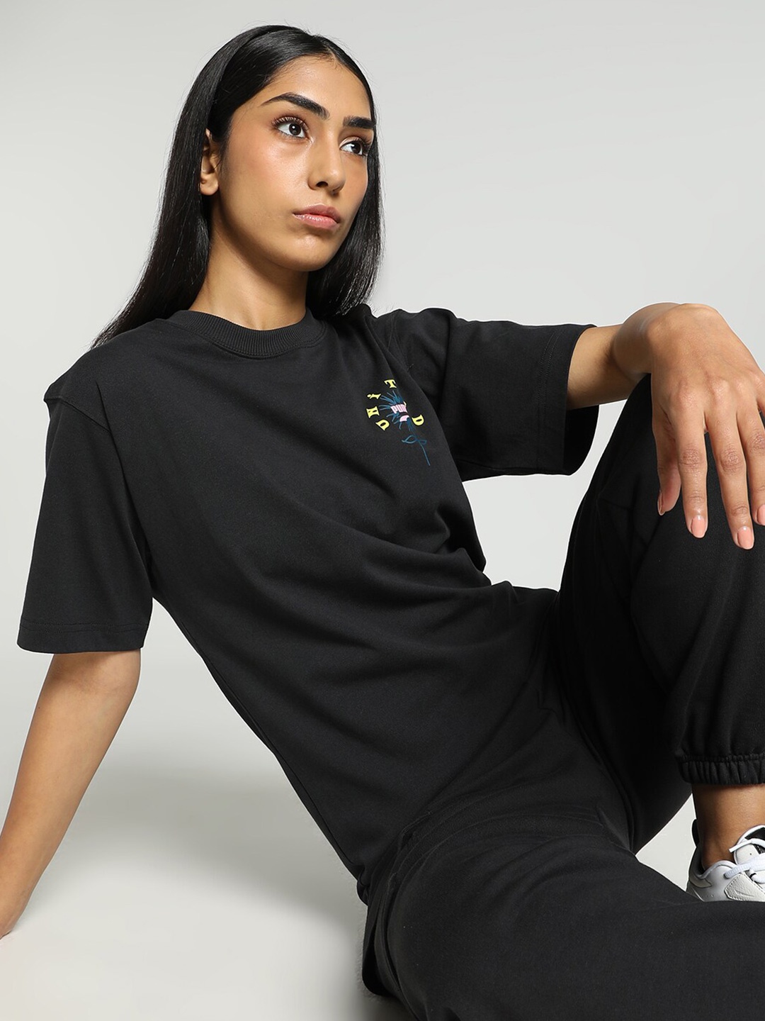 

Puma DOWNTOWN Womens Graphic Printed Cotton Relaxed Fit Tshirt, Black