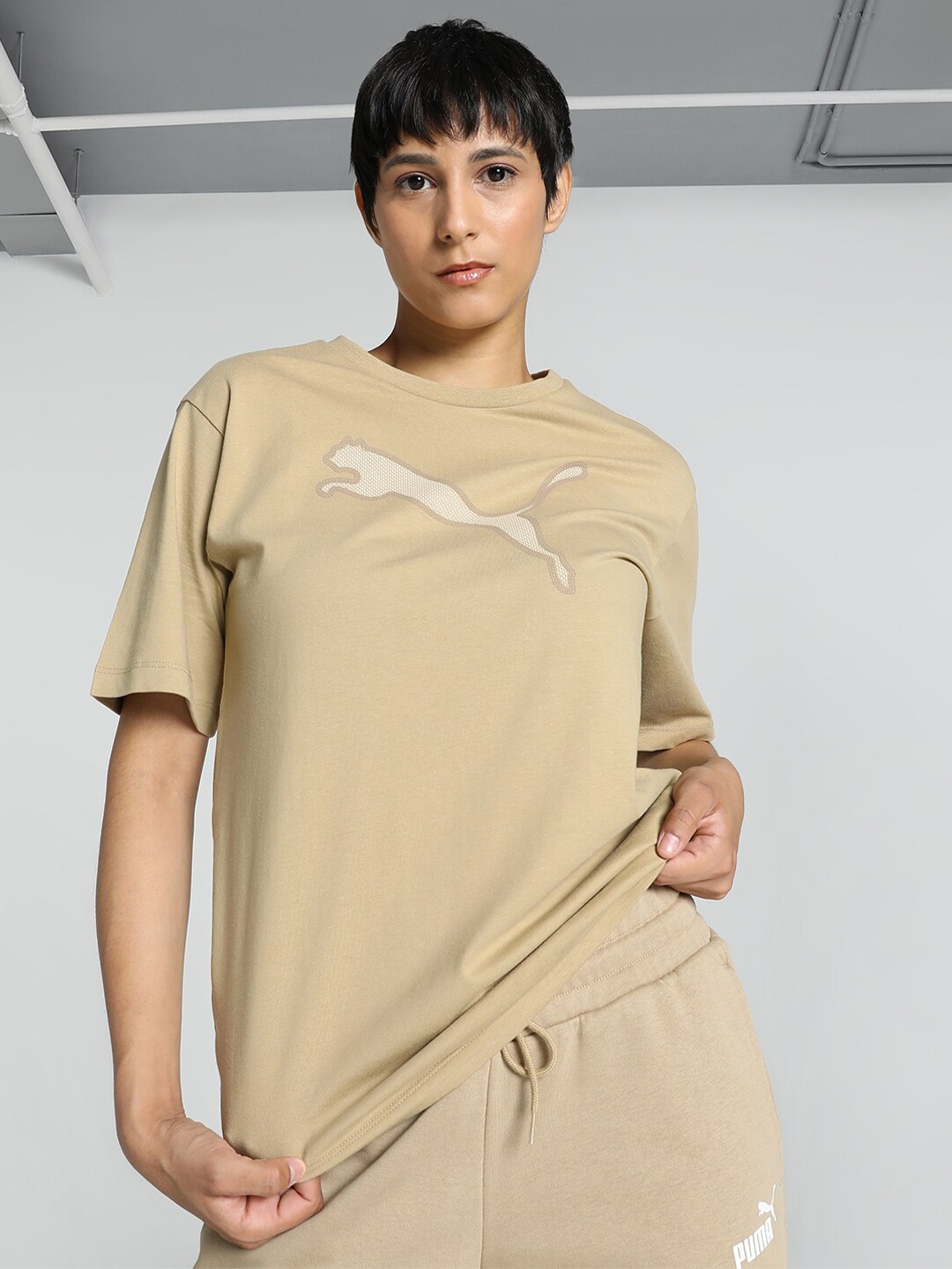 

Puma HER Graphic Relaxed Fit Cotton T-shirt, Beige