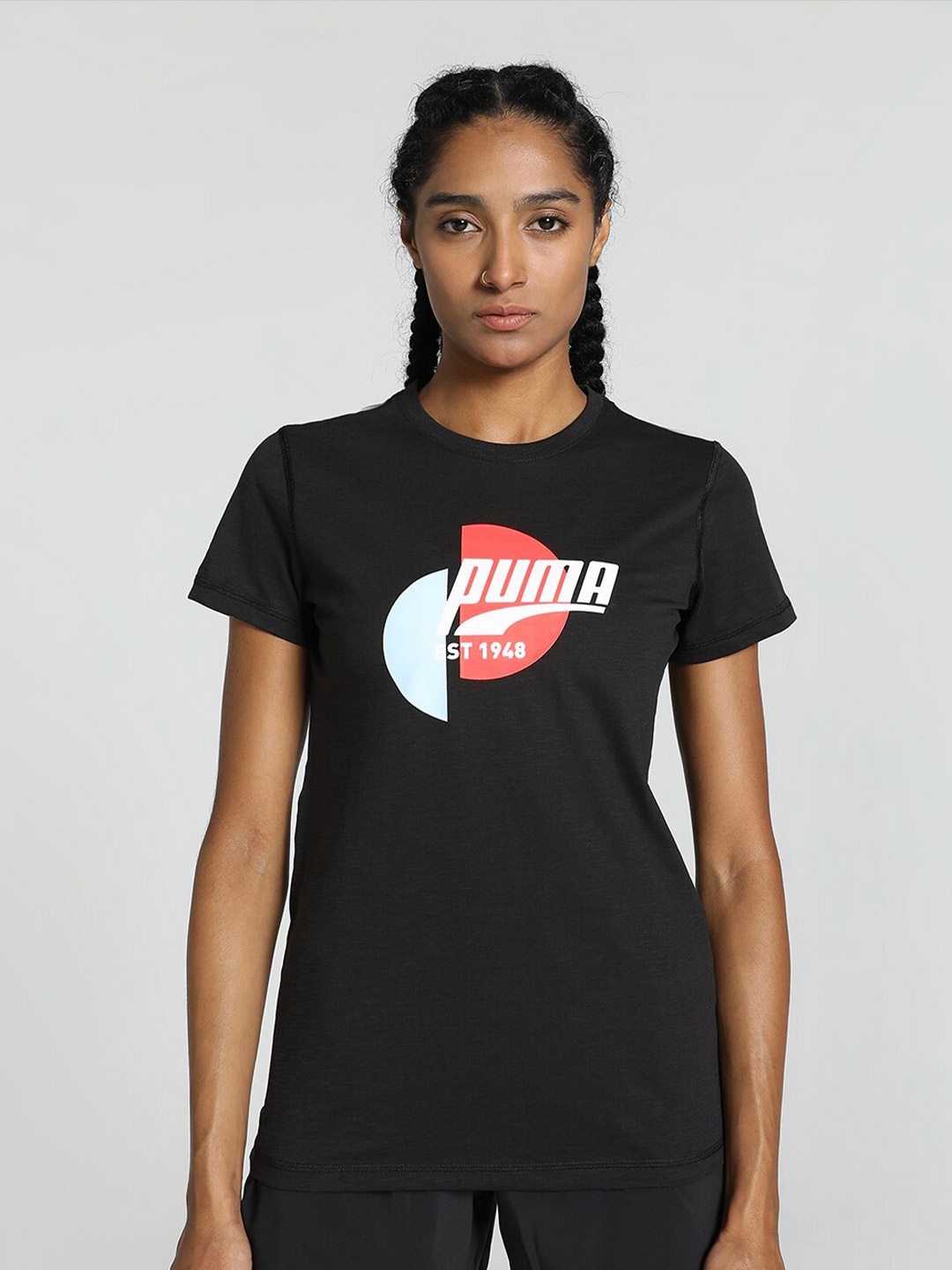 

Puma Heritage Women Graphic Round Neck T-shirt, Black