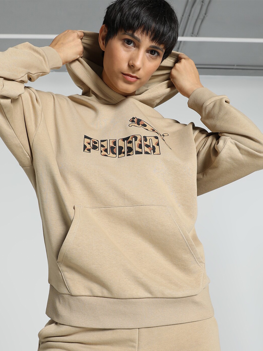 

Puma ANIMAL Printed Cotton Hooded Sweatshirt, Beige