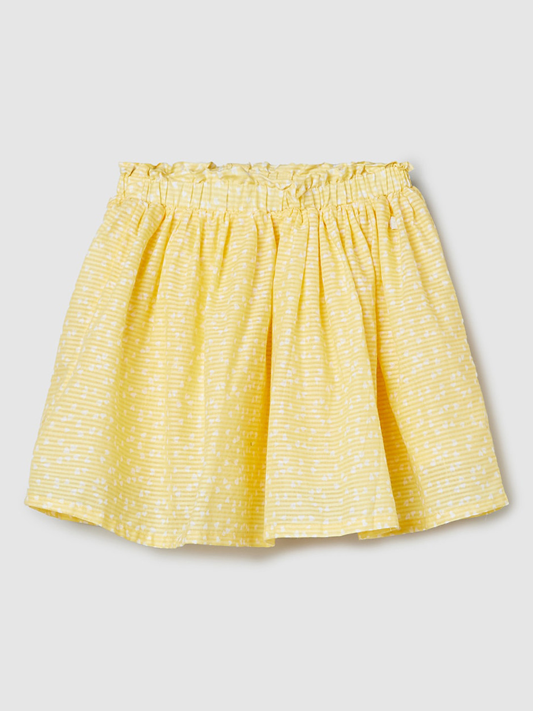

max Girls Printed Pure Cotton Flared Mini Skirt, Yellow