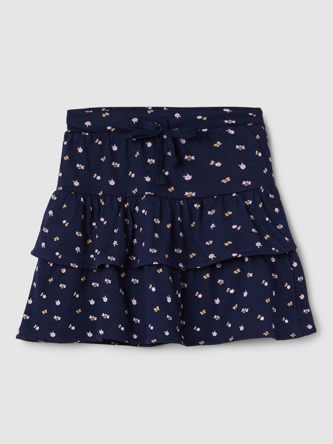 

max Girls Floral Printed Layered A-Line Mini Skirt, Navy blue
