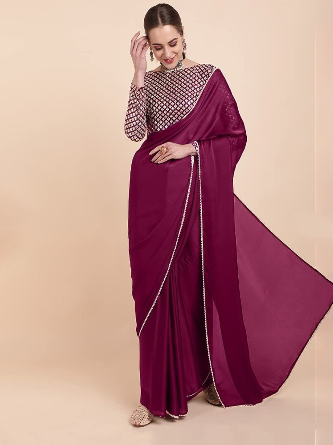 

DIVASTRI Satin Banarasi Saree, Purple