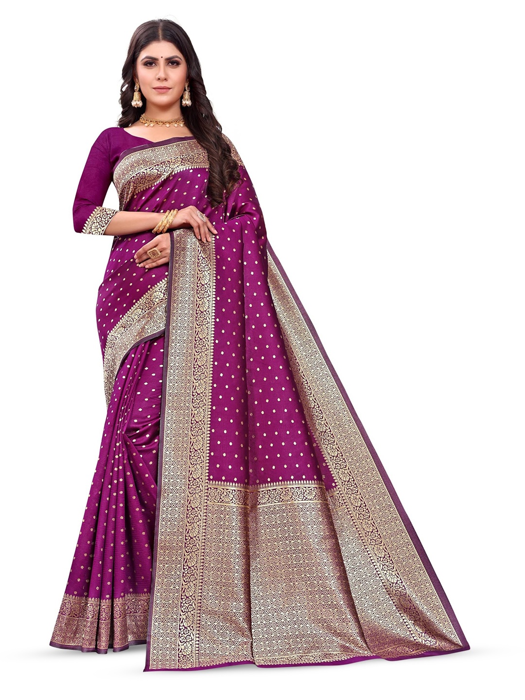 

DIVASTRI Woven Design Zari Pure Silk Kanjeevaram Saree, Purple