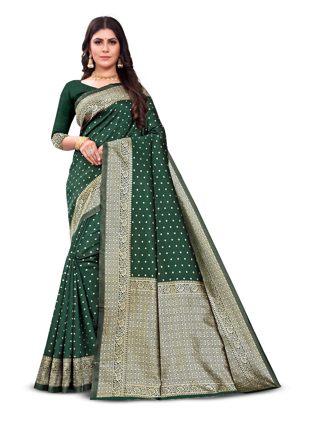 

DIVASTRI Woven Design Pure Silk Saree, Green