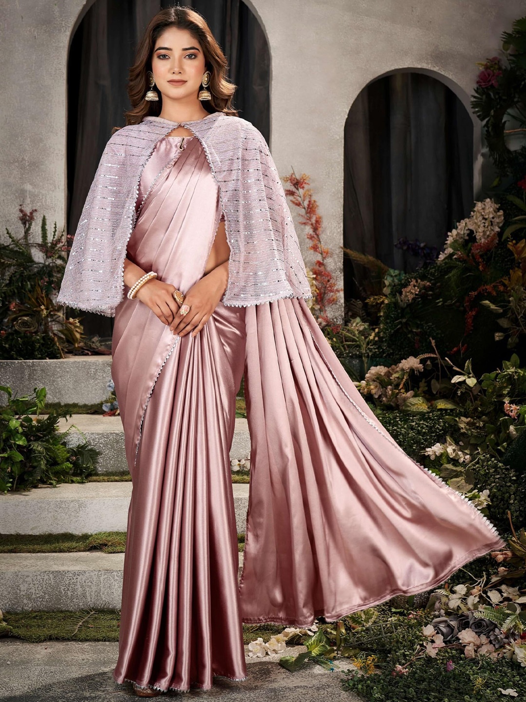 

DIVASTRI Party Wear Satin Saree, Peach