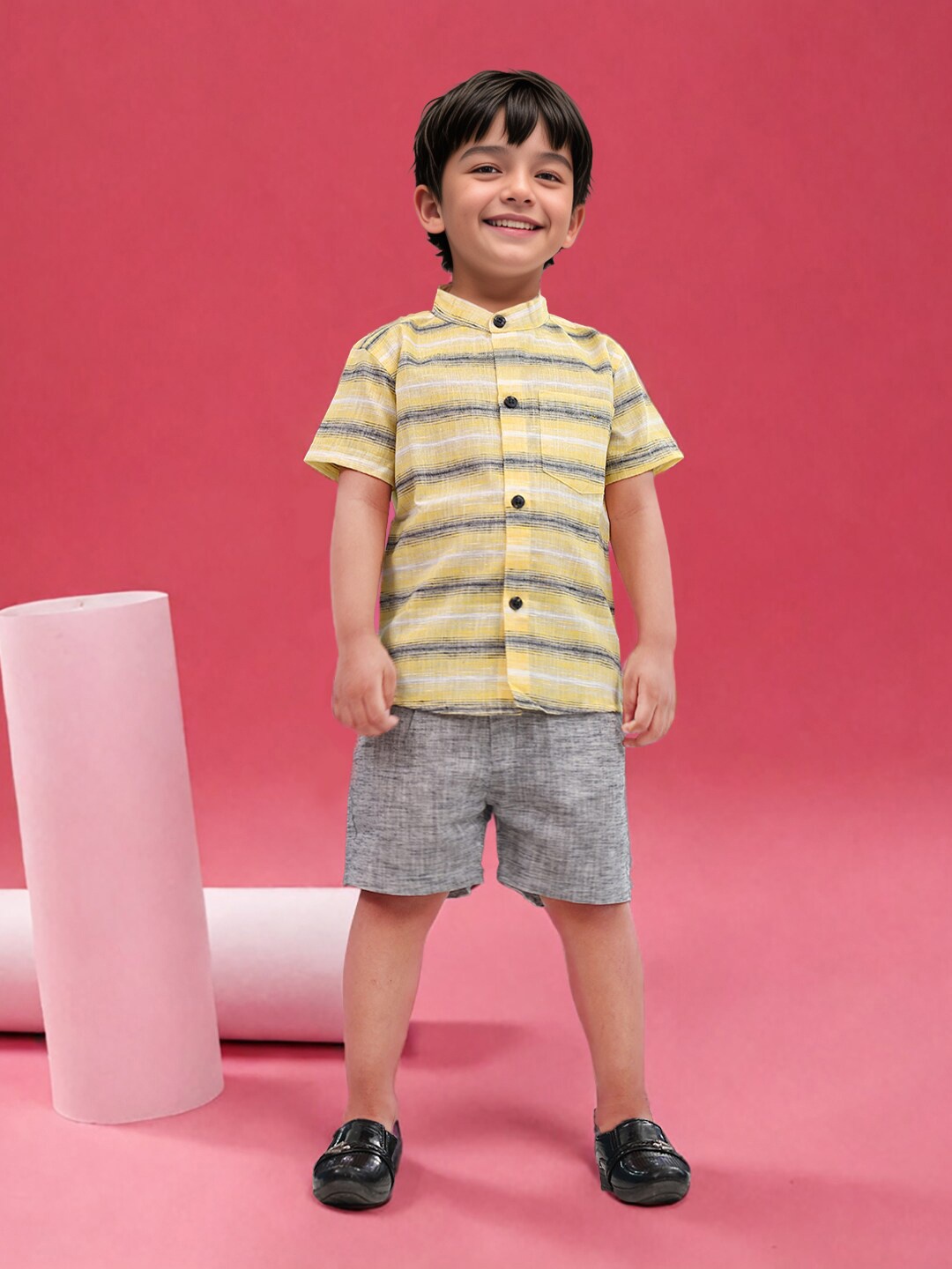 

Toonyport Boys Striped Pure Cotton Shirt With Shorts, Yellow