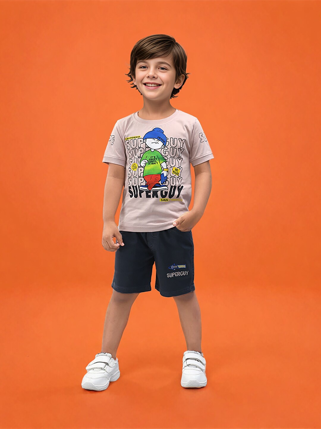 

Toonyport Boys Printed Pure Cotton T-shirt With Shorts, Peach