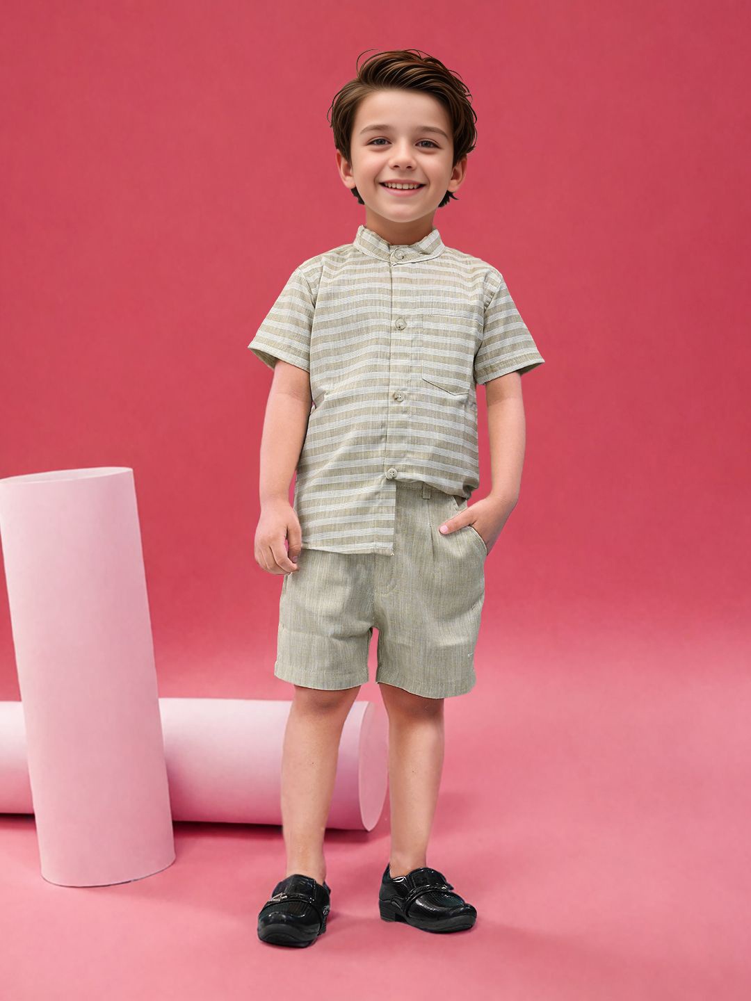 

Toonyport Boys Printed Shirt With Short, Beige