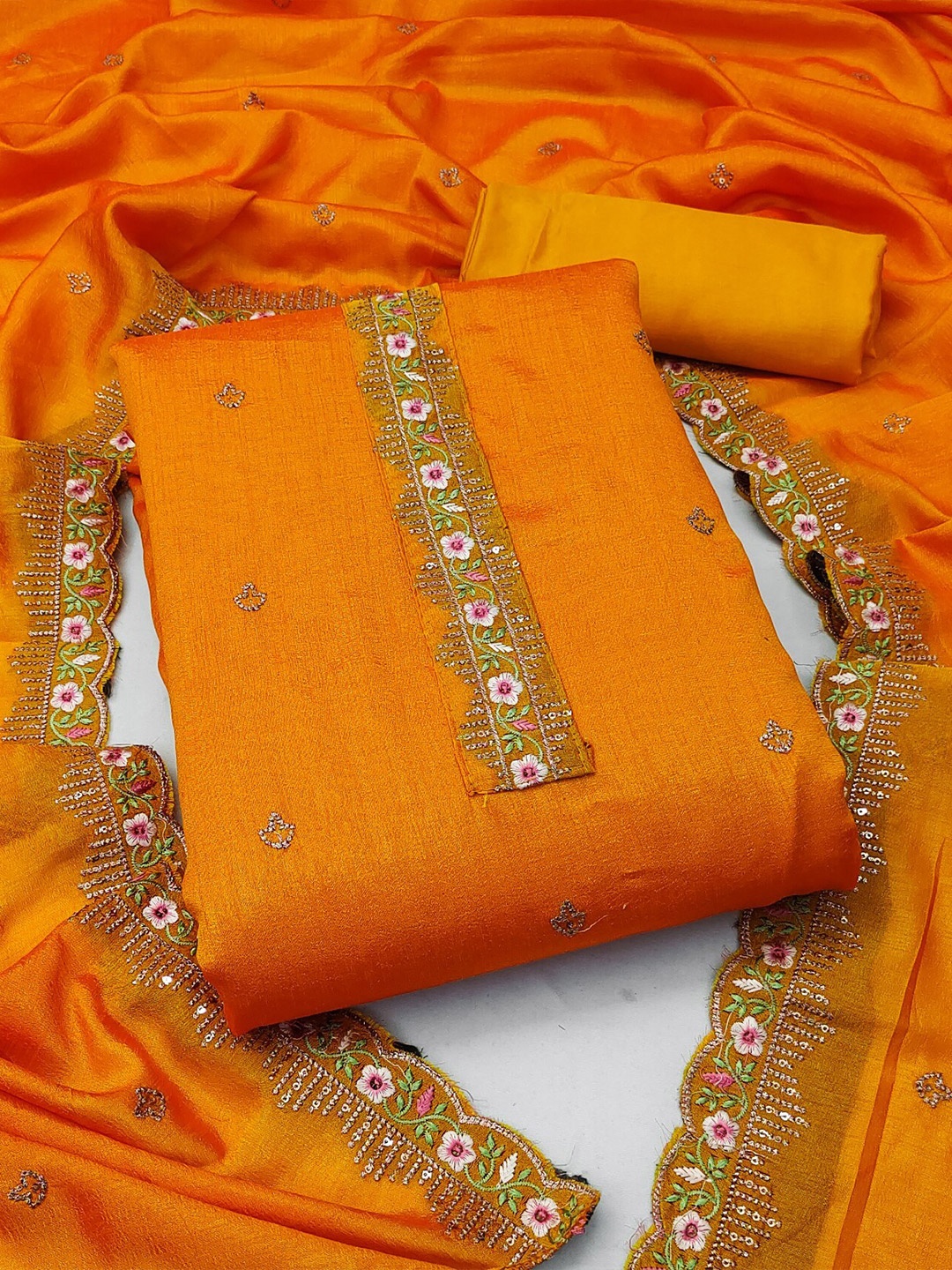

LeeliPeeri Designer Embroidered Unstitched Dress Material, Orange
