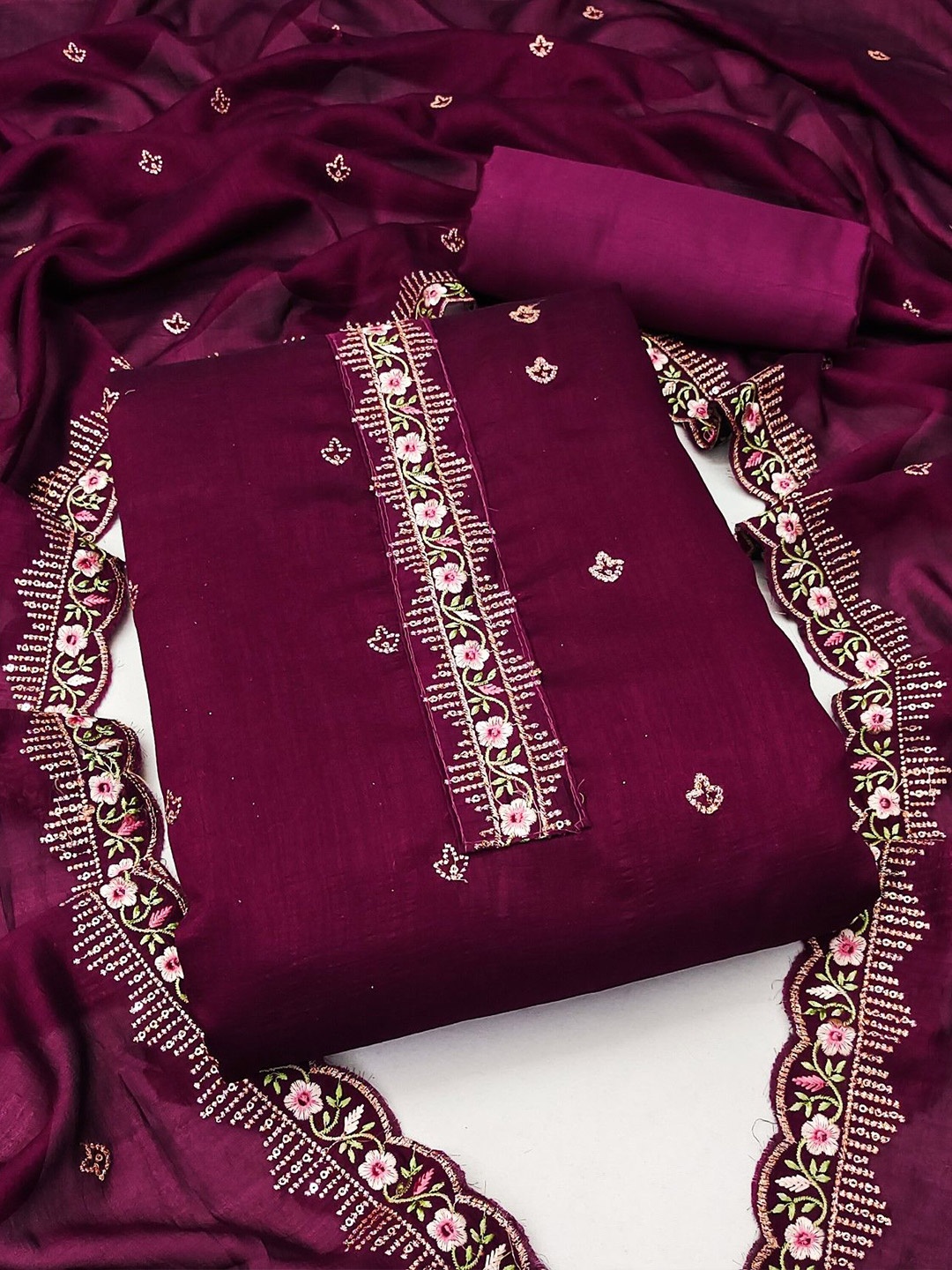 

LeeliPeeri Designer Embroidered Unstitched Dress Material, Purple