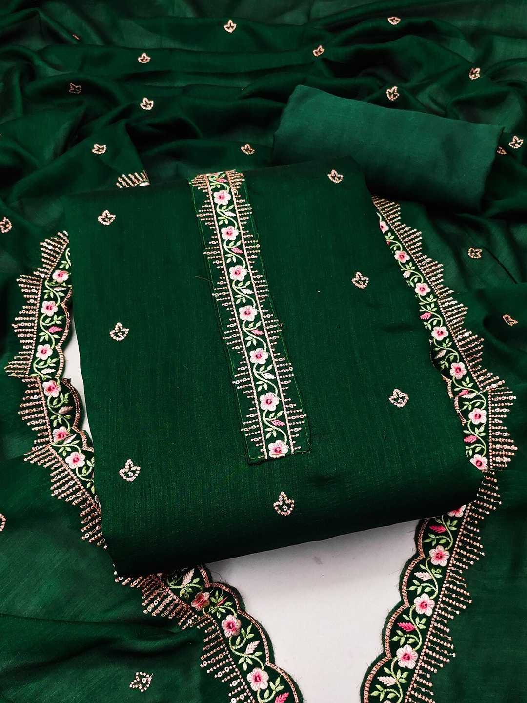 

LeeliPeeri Designer Embroidered Unstitched Dress Material, Green