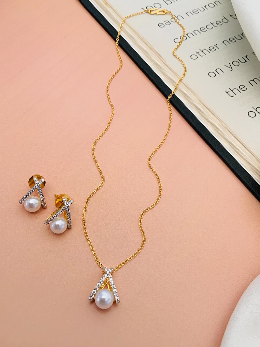 

ABDESIGNS Gold-Plated American Diamond-Studded Jewellery Set